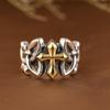 Anel de prata Golden Deer King S925 Vintage Old Geometric Design Golden Cross Wide Open Ring Male Ring