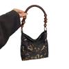 Nova Bolsa de Ombro para 2024 de Grande Capacidade Estilo Chinês Elegante Bordada com Seda Dourada Textura Elevada Folha de Bambu Borboleta Estilo Nacional para Axila/Ombro
