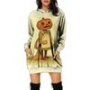 Vestido Suéter Feminino Casual de Manga Longa com Capuz e Bolso Estampado de Diablo Moda Europeia e Americana Transfronteiriça 2023 Halloween