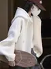 Sudadera Cardigan con Capucha y Cremallera Blanca para Mujer 2024 Nueva Popular Otoño e Invierno Terciopelo Engrosado Holgada Estilo Perezoso Chaqueta