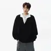 Sudadera con capucha de dos piezas falsas con cuello de camisa Streetwear americano Primavera 2026 Nueva llegada Color liso Hombros caídos Suéter Top Transfronterizo
