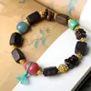 Pulsera de Abalorios Cubo de Madera de Agarwood Dara Gan con Raíz de Bodhi Calabaza Imitación Turquesa Amarilla Pulsera Wenwan al por Mayor para Mujeres