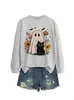Amazon Wish site independente europeu e americano confortável solta versátil divertida feminina gato fantasma floral gola redonda manga longa moletom