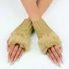 Manguitos de punto cálidos y a prueba de frío para mujer, sin dedos, decorativos, para otoño e invierno, estilo japonés, color liso con bordes peludos