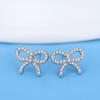 Japonês e Estilo K de Novos Brincos Agulha de Prata Pura 925 Brincos Simples Joias Femininas Zircônia Laço Atacado Piercing de Orelha