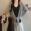 2026 Suéter de Punto de Dos Piezas para Mujer Tallas Grandes Otoño Nuevo Estilo Chaleco con Tirantes + Chal Exterior en Colores Contrastantes