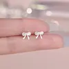 Brincos de Tarraxa Gan Jia S999 Prata Esterlina Laço Fresco Zircônia para Mulheres Estilo Coreano Artístico Pequeno Nicho Coreano Brinco Delicado Atacado