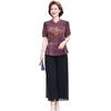 Vestido de Verano para Madre Top Estilo Occidental Camiseta de Chifón de Manga Corta Estilo Chino para Mujeres de Mediana Edad Elegante Traje de Dos Piezas de Mediana Edad