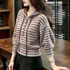 Suéter de Punto con Capucha de 26 Rayas para Mujer Otoño de Gama Alta Versátil Adelgazante Jersey Superior Capa Base Estilo Casual Holgado