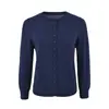 Moda Femenina Nueva Otoño 2026, Top Elegante, Cuello Redondo, Mangas Tres Cuartos, Cárdigan Básico de Punto de Botón Único