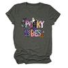 Camiseta de moda transfronteiriça europeia e americana, vibes assustadoras, personalidade, nova, gola redonda, manga curta, feminina, plus size, atacado
