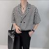 Homens Luz Estilo Maduro, Negócios Casual Thin Houndstooth, Camisa xadrez, Cyber Celebrity, Duplo Botão, Ruffian bonito, retro High-end Shirt Clothes