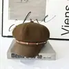 Chapéu Oitavado Feminino com Fivela de Couro Estrela Estilo Retrô Britânico Versátil Quente Outono Inverno Casual Rosto Pequeno Chapéu Newsboy