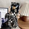 Funda para Teléfono Móvil para Samsung Galaxy Z Flip5 Transparente Negro y Blanco Bufanda de Seda Pulsera Banda de Muñeca Crossbody Funda Protectora