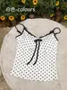 Camisola de Lunares con Adorno de Encaje y Lazo para Mujer con Copas, Top Interior Adelgazante y Elegante para Primavera y Verano