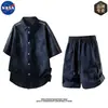 Conjunto de Camisa con Solapa Tie-Dye de Alta Calidad y Shorts de la Marca Nasa para Hombre, Conjunto Completo de Moda Casual de Verano