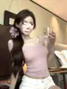 Camiseta Lisa de Gola U com Manga Curta para Mulheres, Novo Estilo Verão 2026, Estilo Pura Sedução, Justa ao Corpo, Cropped Curto Sexy, Ins