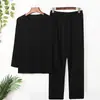 Pijama para hombre, modal fino, manga larga, pantalones, primavera/verano, otoño, casual, talla grande, cuello redondo, traje para estar en casa