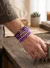 Amazon Venta Caliente Transfronteriza Pulsera Bohemia de Piedra Natural Sintética Cordón Elástico con Cuentas Bloque de Color Morado Conjunto de Joyería para Manos