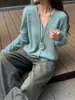 26 Otoño/Invierno Lujoso Suéter de Lana Cachemir Seda de Mora Cepillada Cardigan Abrigo de Punto Puyuan Cuello en V