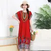 Comercio Exterior Verano Nuevo Vestido de Algodón y Seda talla extra Falda Recta Holgada Vestido Bohemio de Vacaciones
