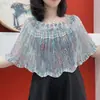 Nova Blusa Pulôver Fina de Seda Gelada Tricotada para Ar Condicionado, Xale Cheongsam, Proteção Solar de Verão, Estilo Ocidental, Renda, Versátil