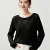 Suéter de Cachemira para Bebé Pequeño 26 Otoño/Invierno Nuevo para Mujer Cuello Redondo Diamante Hueco de Moda que Reduce la Edad Suéter de Punto Capa Base