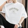 Camiseta de algodón pesado estilo americano 260g para hombre, manga corta de verano, holgada, cuello redondo, ropa top, algodón estampado con letras, manga media