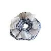Miu Estilo Preppy Cuadros Azules Encaje Plisado Encaje Cintura Pequeña Intestino Grueso Goma para el Cabello Moda Retro Cuerda para el Cabello Accesorios para el Cabello