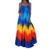 Vestido estampado tie-dye 3D com redemoinhos, estilo boêmio, suspensórios e ombros de fora, estilo verão 2023