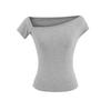 Diseño Hombro Camiseta de Manga Corta para Mujer Verano 2025 Nueva Ajustada Adelgazante Hombro Irregular Ajustada Top Corto