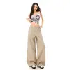 Calça Casual de Tecido Listrada Vintage com Caimento Solto e Largo, Estilo Old Money, Corte Reto Emagrecedor