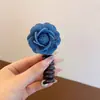 Diadema Elástica Azul Denim con Flor Rosa para Coleta Accesorios para el Cabello Herramienta de Peinado Hecho a Mano para Niñas Pequeñas