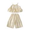 Conjunto de Dos Piezas para Bebé Niña Verano 2026, Sencillo y Elegante, Top con Tirantes Fruncidos y Pantalones de Pierna Ancha