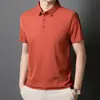 Camiseta Polo Masculina de Seda Gelada Sem Costura Urbana Business Gola Lapela Cor Sólida Simples Camiseta de Ar Condicionado para Pai Camisa de Funcionário