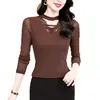 Camisa Base de Malha com Patchwork de Renda para Comércio Exterior Feminina, Top de Manga Longa com Decote V, Venda Quente Transfronteiriça Primavera 2026 Atacado