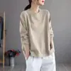 2025 Nueva Camiseta de Algodón de Manga Larga para Otoño para Mujer, Holgada, Casual, Versátil, Top Básico