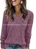 Amazon Wish Popular Transfronterizo Europeo y Americano Comercio Exterior Ropa de Mujer 2026 Manga Larga Cuello en V Tejido de Canalé Cepillado Camiseta