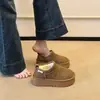 Botas de Neve de Solado Grosso Estilo Coreano para Mulheres, Nova Chegada Inverno 2026, Botas Curtas de Calçar Fácil, Região Nordeste, Com Pelúcia, Espessadas, Botas Quentes de Algodão