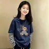 Camiseta de manga larga para niña, algodón puro, estilo primavera y otoño, versión coreana, holgada, sencilla, casual, cuello redondo, camiseta básica para niños, imitación de dos piezas