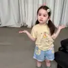 Roupas Infantis Zhe Li Conjunto para Meninas Manga Curta Verão Estilo Fino 2026 Roupas Infantis para Menininhas Classe A Body e Calça para Bebê Menina