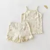 Conjunto de Ropa para Casa de Shorts con Tirantes de Verano para Niñas, Ropa de Aire Acondicionado Floral para Bebé Niña, Conjunto de Dos Piezas de Pijama para Niños, Ropa para Niños