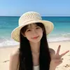 Sombrero de Paja Casual Estilo Francés para Mujer, Sombrero Plano Vintage Británico Calado, Sombrero de Sol para Playa de Verano