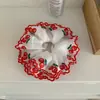 Scrunchie Floral Bordado de Alta Qualidade Estilo Coreano Sabor Cereja Laço Doce para Coque de Menina Acessório para Rabo de Cavalo