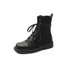 Botas de montar retro para mujer, de punta redonda, tacón grueso y caña corta, nuevo estilo otoño/invierno, diseño patchwork inspirado en el estilo británico, con cordones, adecuadas para ir al trabajo y parecidas a las botas Martin.