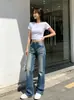 Calça jeans flare com bigode de gato retrô, nova coleção de outono, estilo americano com bordado de estrela nos bolsos traseiros, calça longa casual slim-fit versátil, moderna