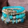Pulseras Multicapa al por Mayor, Juego de Cuatro Piezas de Joyería con Cuentas de Artesanía de Vidrio, Juego de Pulseras Elásticas, Pulsera con Soporte de Flor de Hierro