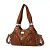 Bolso de Hombro para Mujer de Cuero Suave Lavado Transfronterizo Bolso Tote Casual Multifuncional de PU Bolso Cruzado de Moda Bolso de Moda Tendencia al por Mayor