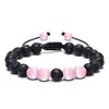 Elegante Pulseira de Pedras de Lava e Quartzo Rosa com Cordão Ajustável Pulseira de Energia Curativa para Equilíbrio Emocional e Alívio do Estresse Perfeita para Meditação e Práticas de Bem-Estar Design Unissex para Todas as Idades