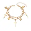 Pulseira com Corrente e Pingente Cruz Amor Cruzado Simples de Liga Personalizado Transfronteiriço Europeu e Americano Joia de Mão Empilhada de Luxo Leve de Alta Qualidade